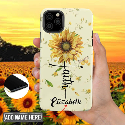 Personalized Christian Gifts Sunflower Faith Cross Custom Name Phone Case - Inspirational Bible Scripture iPhone Cases