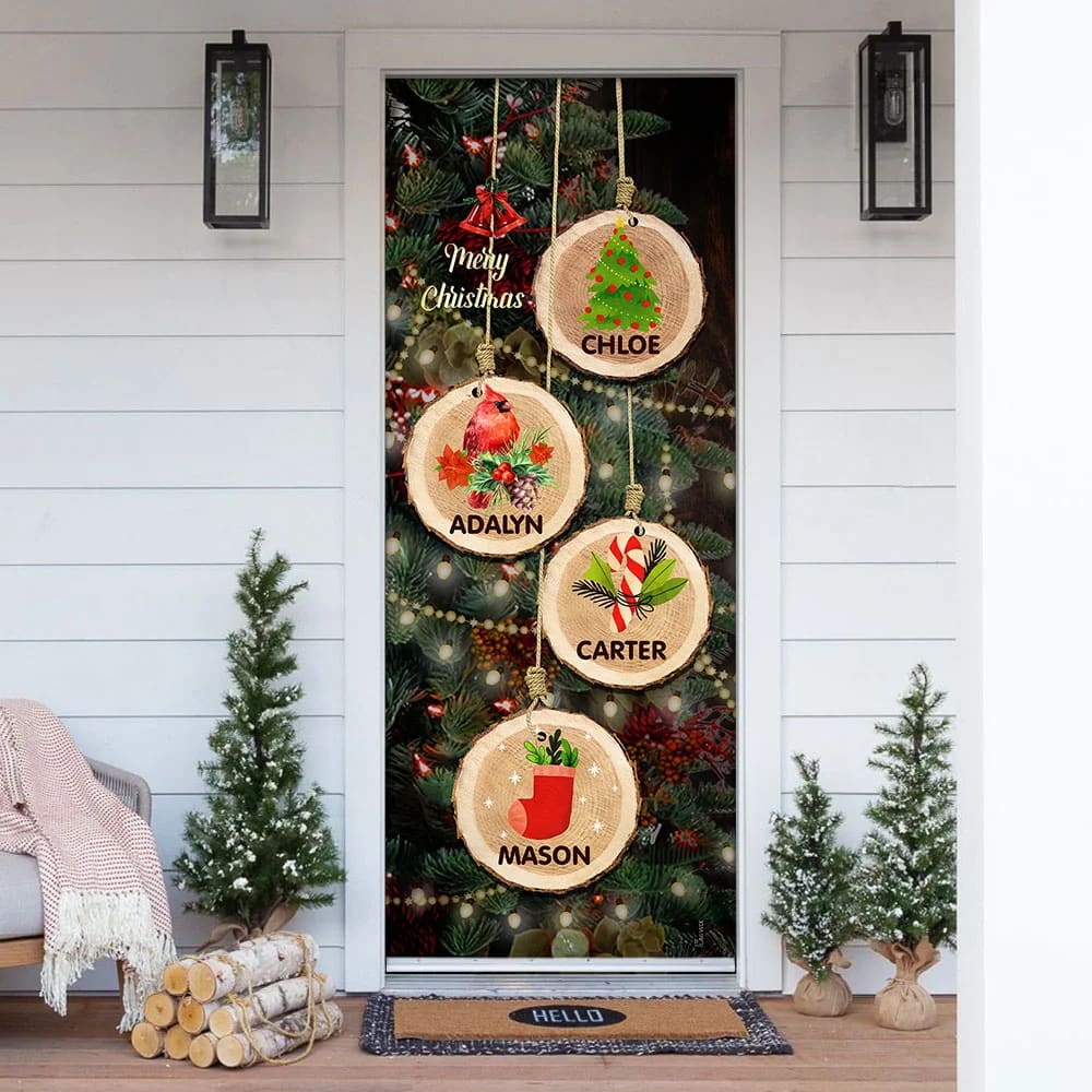 Personalized Christmas Family Door Cover - Christmas Outdoor Decoration - Religious Door Decorations