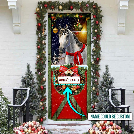 Personalized Christmas Horse Door Cover - Christmas Outdoor Decoration - Religious Door Decorations