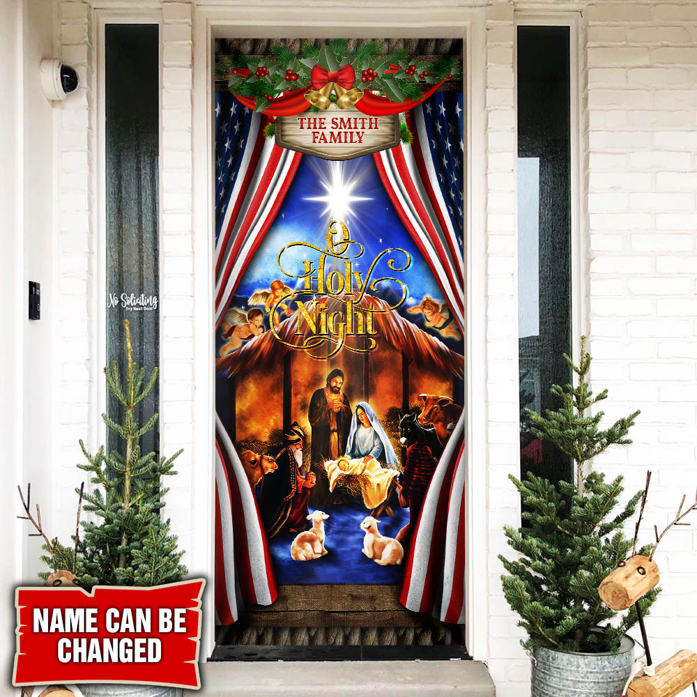 Personalized Christmas Silent Night - Jesus Is Born Door Cover - Christmas Outdoor Decoration - Religious Door Decorations