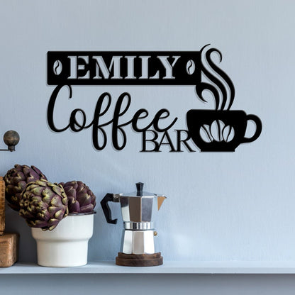 Personalized Coffee Bar Metal Wall Art - Custom Coffee Drink Lover Name Sign - Gift for Coffee Shop Owner