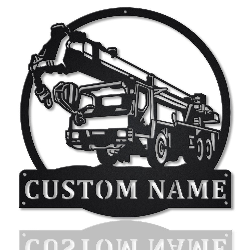 Personalized Crane Truck Monogram Metal Art - Custom Crane Truck Metal Wall Art - Metal Decor Wall Art