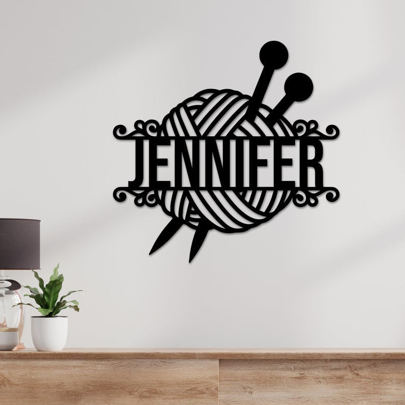 Personalized Crochet Knitting Metal Sign - Custom Name Crochet Metal Wall Art - Yarn Gifts for Her - Mother gift