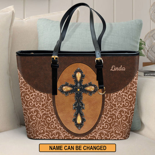 Personalized Cross Large Pu Leather Tote Bag For Women - Mom Gifts For Mothers Day