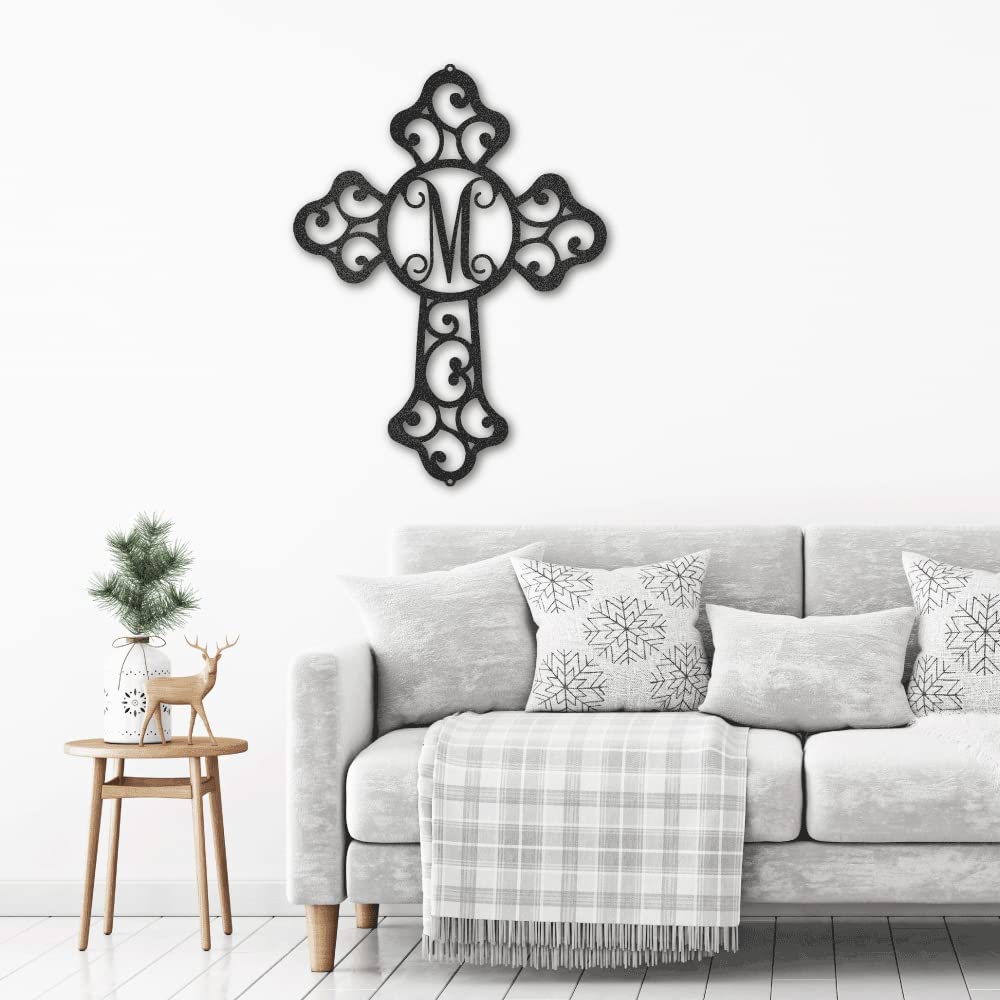Personalized Cross With Initial Letter Metal Sign - Cross Metal Sign - Outdoor Decor Metal Wall Art