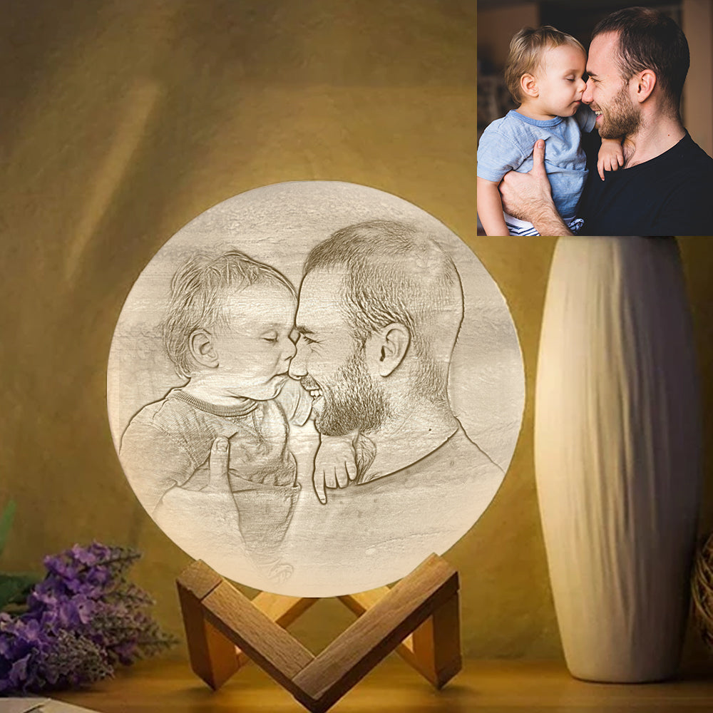 Personalized Dad and Son Moon Lamp 3d Print - Custom Photo 3d Moon Lamp - Custom Gifts For Family