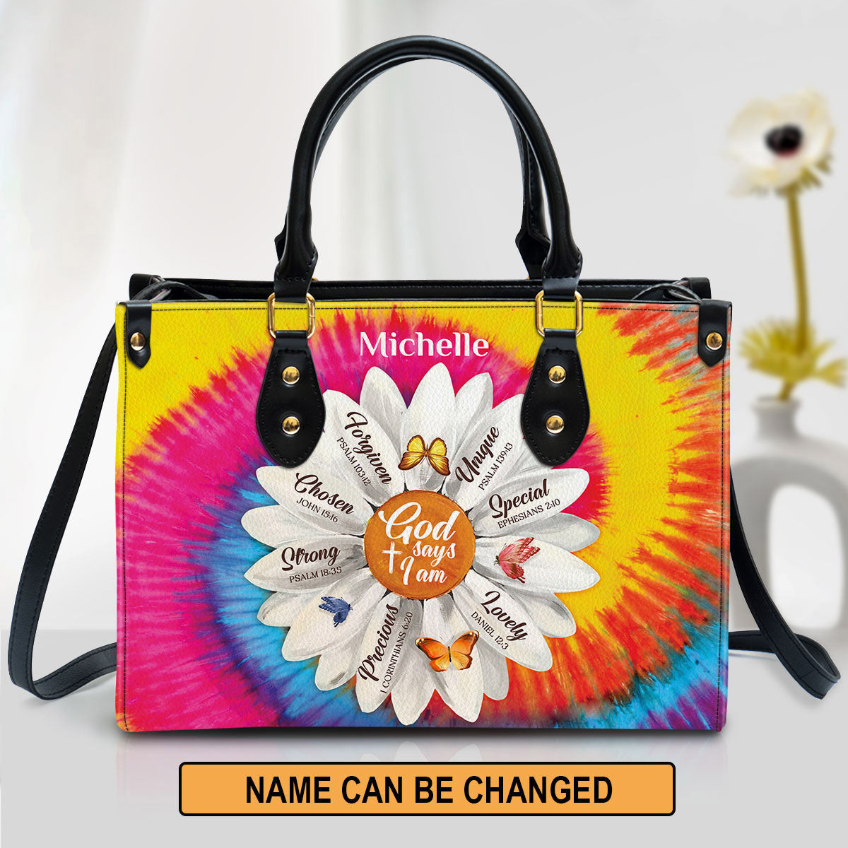 Personalized Daisy God Says You Are Chosen Leather Bag - Christian Pu Leather Bags For Women