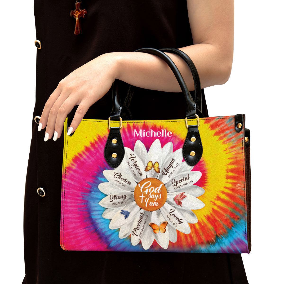 Personalized Daisy God Says You Are Chosen Leather Bag - Christian Pu Leather Bags For Women