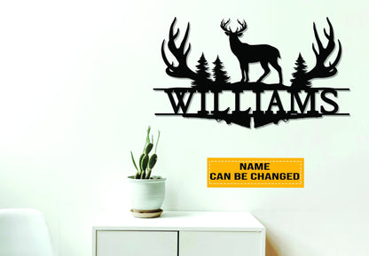 Personalized Deer Hunting Metal Sign Deer Sign Hunting Monogram Farmhouse Sign Family Name Sign Man Cave Hunter Gift Gift For Him