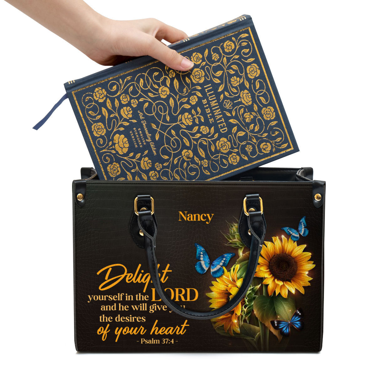 Personalized Delight Yourself In The Lord Leather Bag - Christian Pu Leather Bags For Women