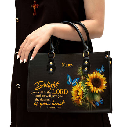Personalized Delight Yourself In The Lord Leather Bag - Christian Pu Leather Bags For Women