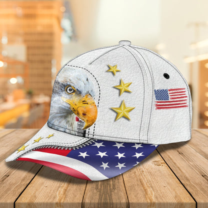 Personalized Eagle American Baseball Cap Hat - White 3D Cap Hat For 4Th Of July - Eagle Usa Cap Hat