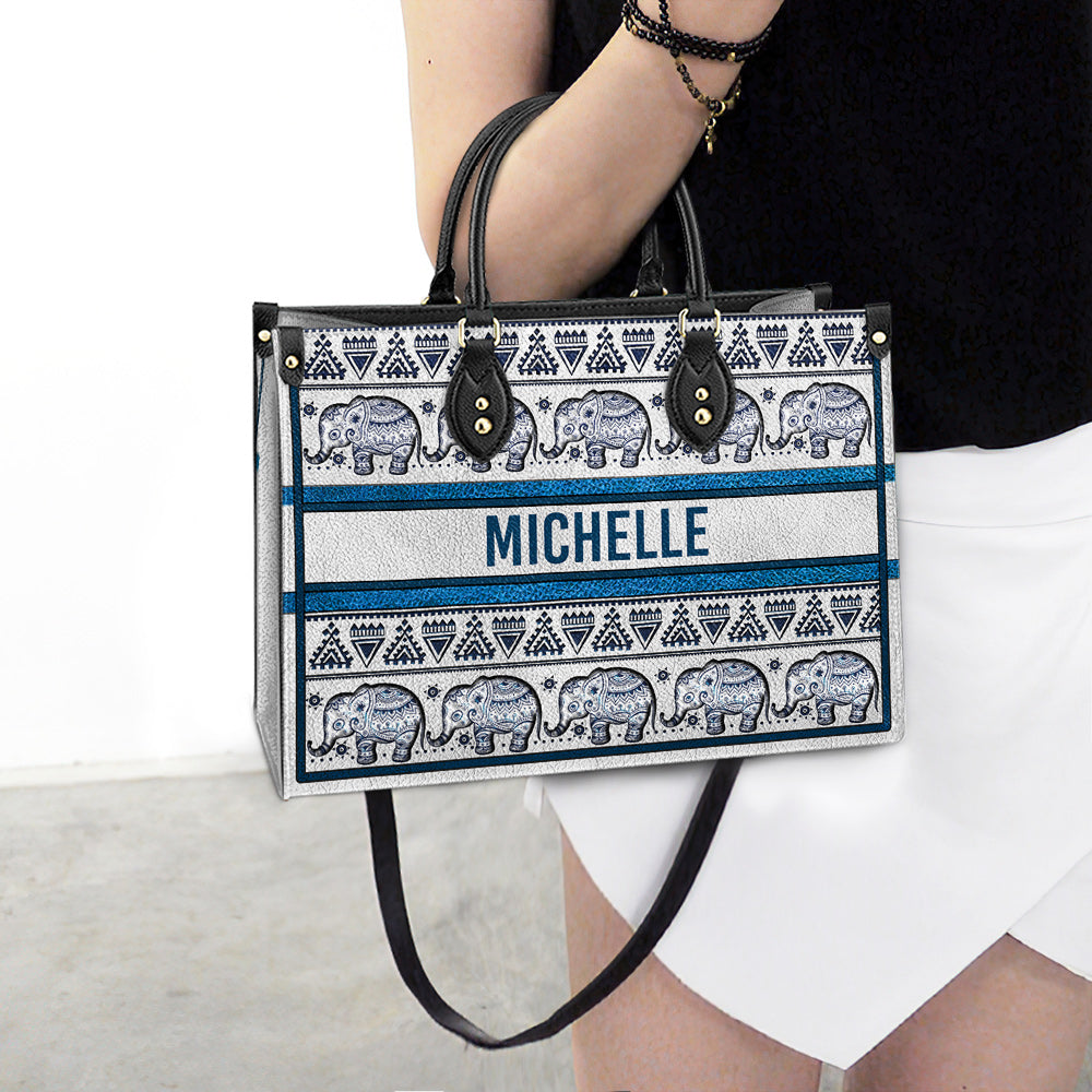 Personalized Elephant Mandala Border For Elephant Lovers Leather Bag - Women's Pu Leather Bag - Best Mother's Day Gifts