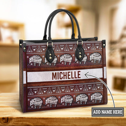 Personalized Elephant Mandala Border Leather Carving Style Leather Bag - Women's Pu Leather Bag - Best Mother's Day Gifts