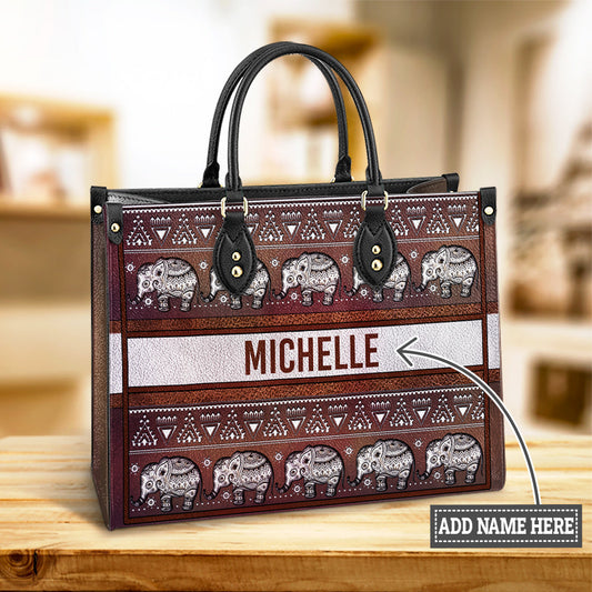 Personalized Elephant Mandala Border Leather Carving Style Leather Bag - Women's Pu Leather Bag - Best Mother's Day Gifts