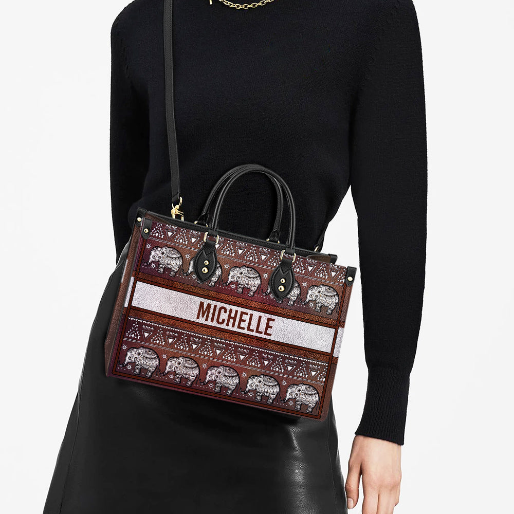 Personalized Elephant Mandala Border Leather Carving Style Leather Bag - Women's Pu Leather Bag - Best Mother's Day Gifts