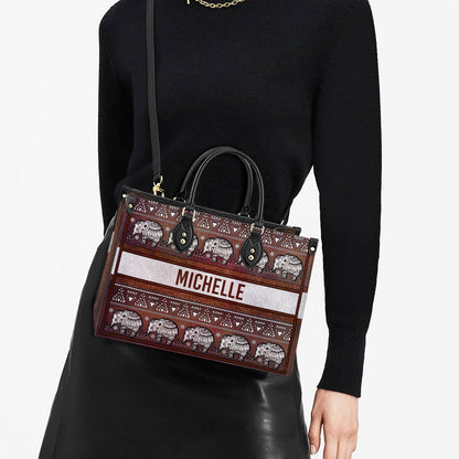 Personalized Elephant Mandala Border Leather Carving Style Leather Bag - Women's Pu Leather Bag - Best Mother's Day Gifts