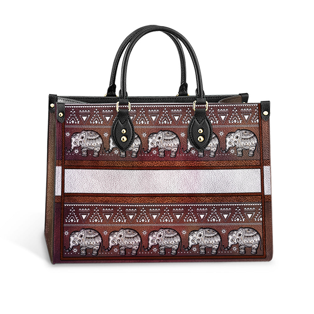 Personalized Elephant Mandala Border Leather Carving Style Leather Bag - Women's Pu Leather Bag - Best Mother's Day Gifts