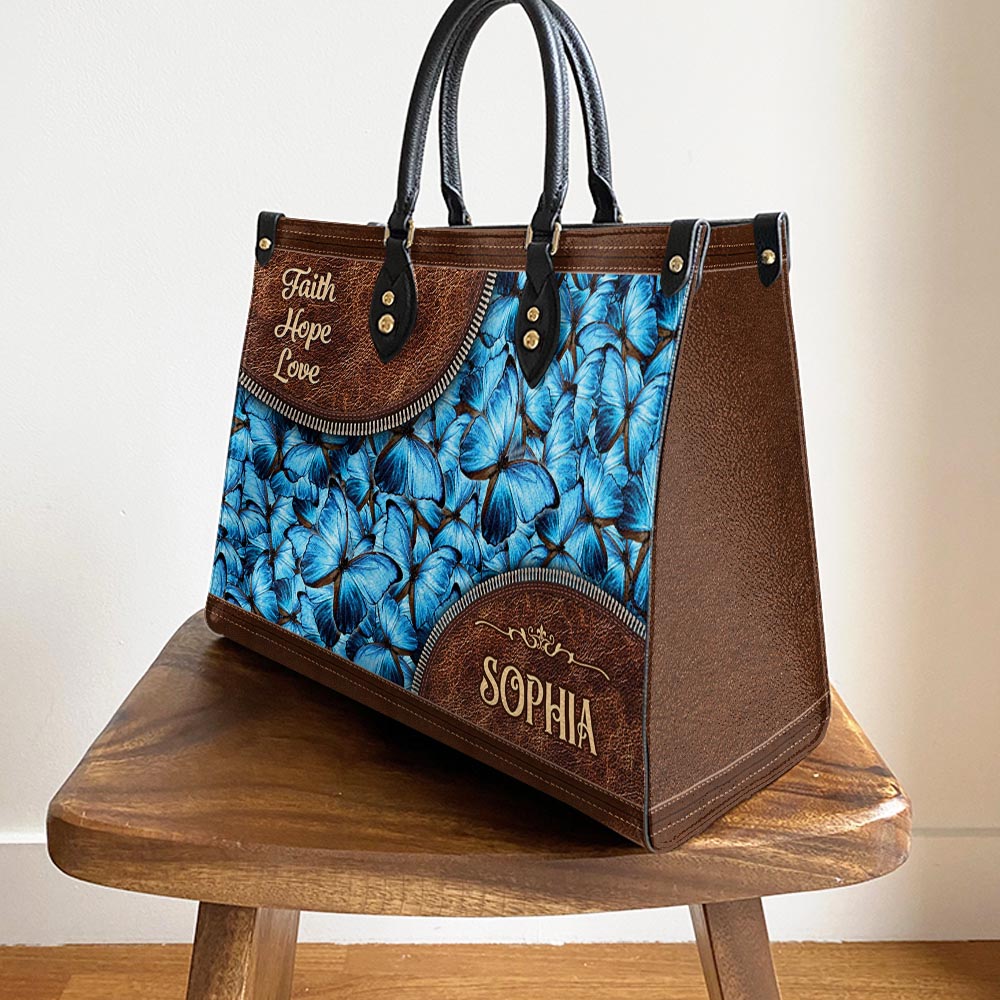 Personalized Faith Hope Love Butterfly Leather Bag - Women's Pu Leather Bag - Best Mother's Day Gifts