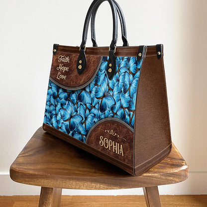 Personalized Faith Hope Love Butterfly Leather Bag - Women's Pu Leather Bag - Best Mother's Day Gifts