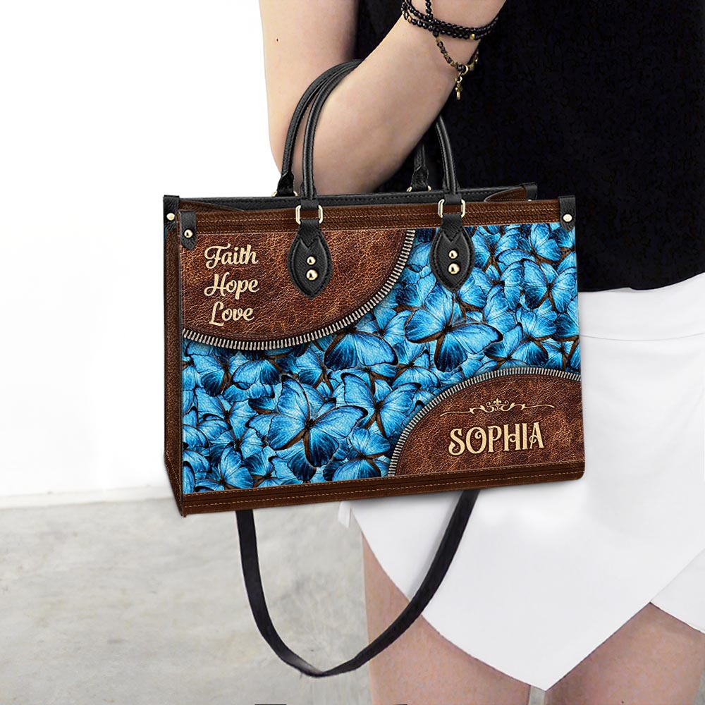 Personalized Faith Hope Love Butterfly Leather Bag - Women's Pu Leather Bag - Best Mother's Day Gifts
