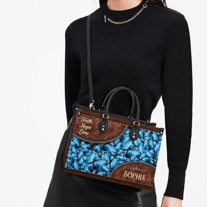 Personalized Faith Hope Love Butterfly Leather Bag - Women's Pu Leather Bag - Best Mother's Day Gifts