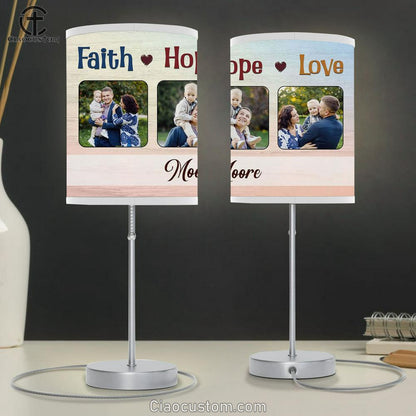 Personalized Faith Hope Love Table Lamp Art - Scripture Table Lamp Prints - Christian Lamp Art
