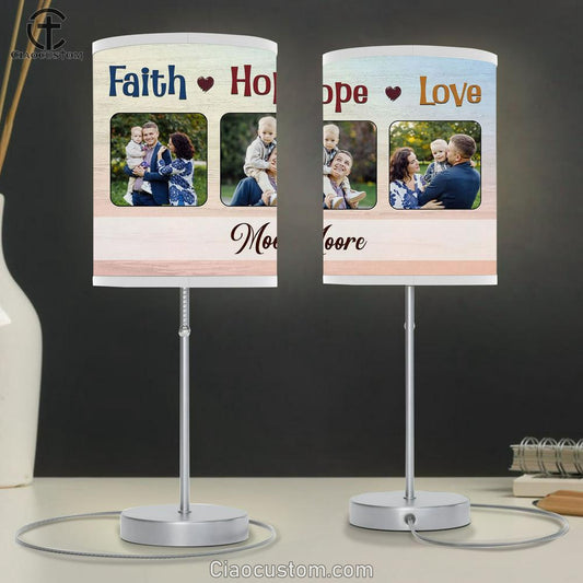 Personalized Faith Hope Love Table Lamp Art - Scripture Table Lamp Prints - Christian Lamp Art