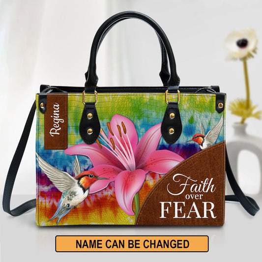 Personalized Faith Over Fear Lily Leather Bag - Christian Pu Leather Bags For Women