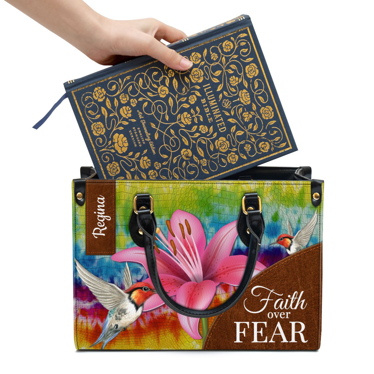 Personalized Faith Over Fear Lily Leather Bag - Christian Pu Leather Bags For Women