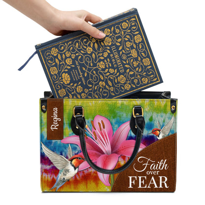 Personalized Faith Over Fear Lily Leather Bag - Christian Pu Leather Bags For Women