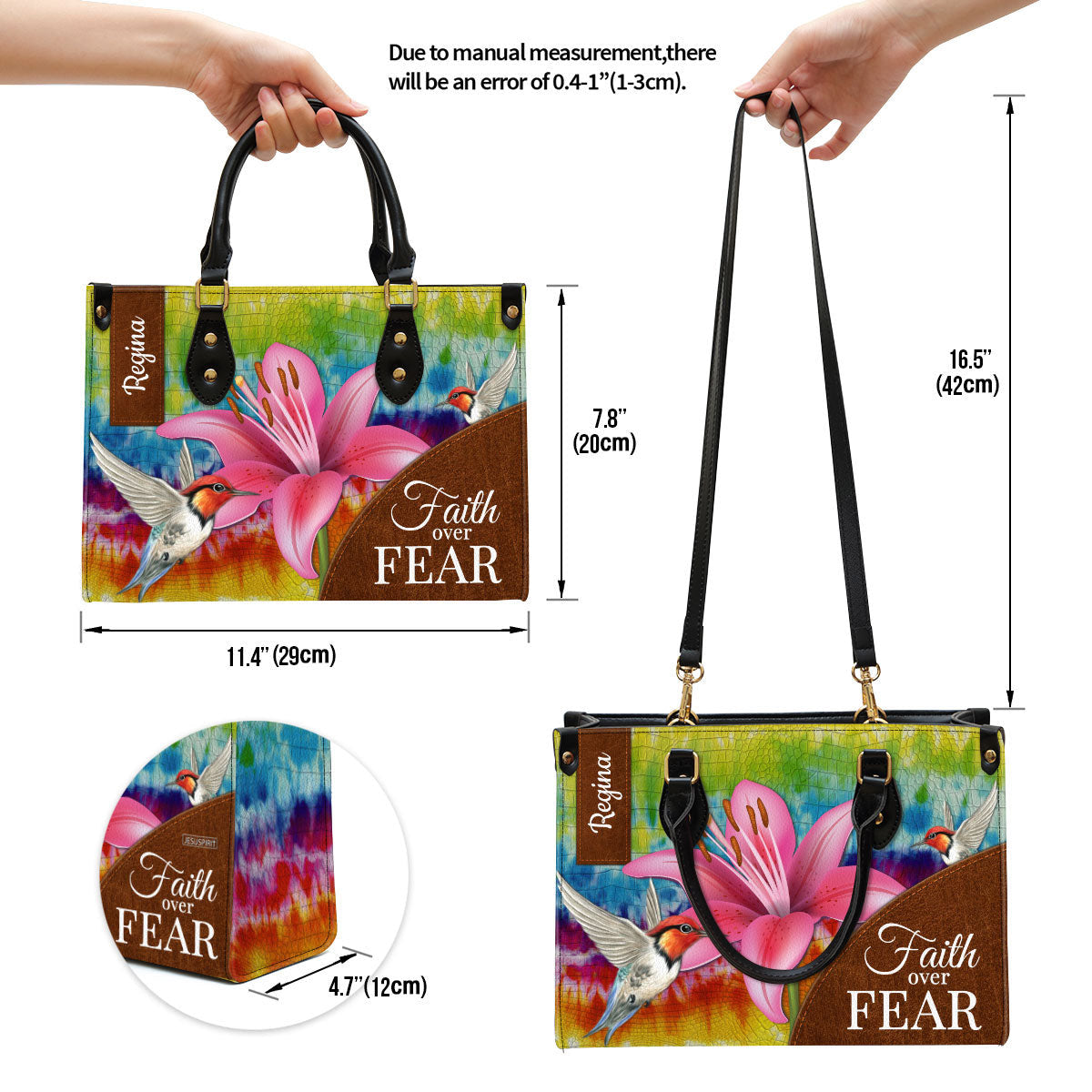 Personalized Faith Over Fear Lily Leather Bag - Christian Pu Leather Bags For Women