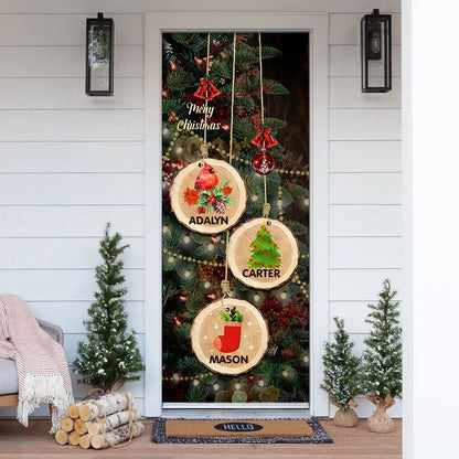 Personalized Family Christmas Tree Door Cover - Christmas Outdoor Decoration - Religious Door Decorations