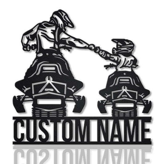 Personalized Father and Son Snowmobile Metal Sign - Custom Father and Son Snowmobile Metal Sign - Outdoor Decor Metal Wall Art