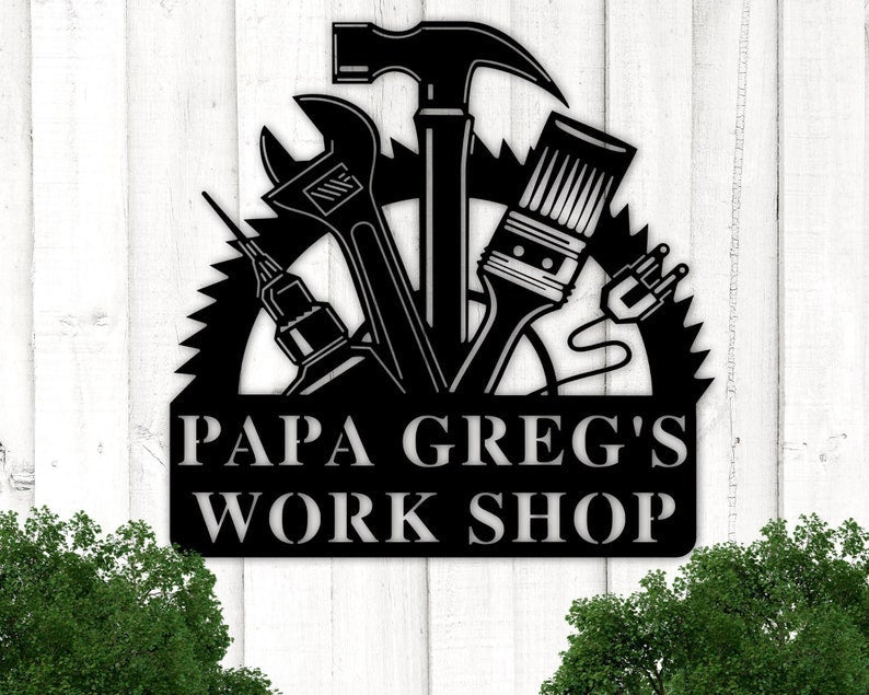 Personalized Fathers Day Sign - Papas Workshop Metal Sign - Fathers Day Gift - Garage Sign - Gift For Papa - Gift For Grandpa