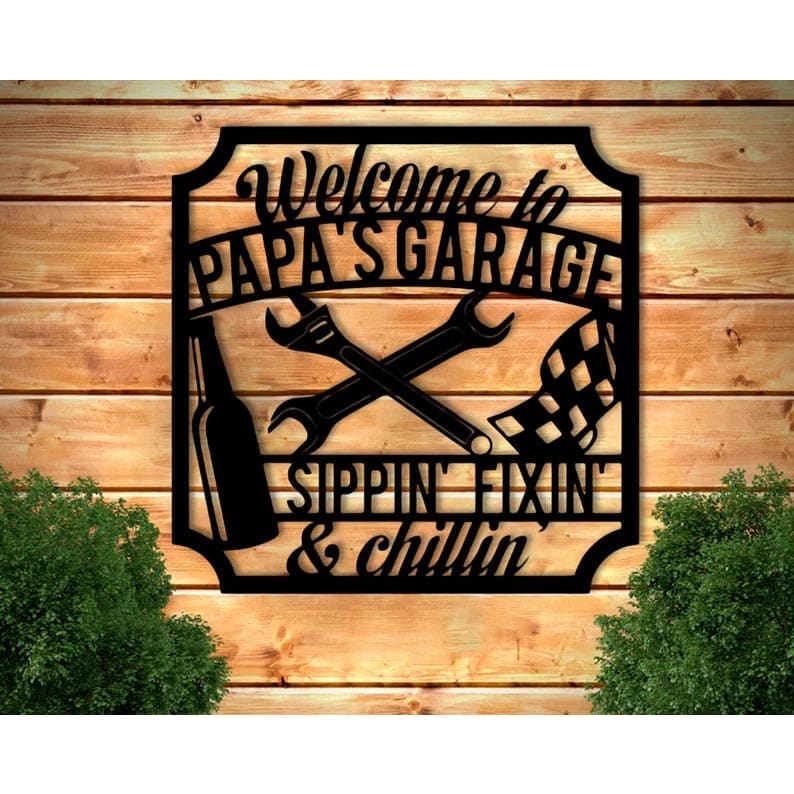 Personalized Fathers Day Sign for Dad - Papas Work Shop Metal Sign - Fathers Day Gift - Gift for Dad