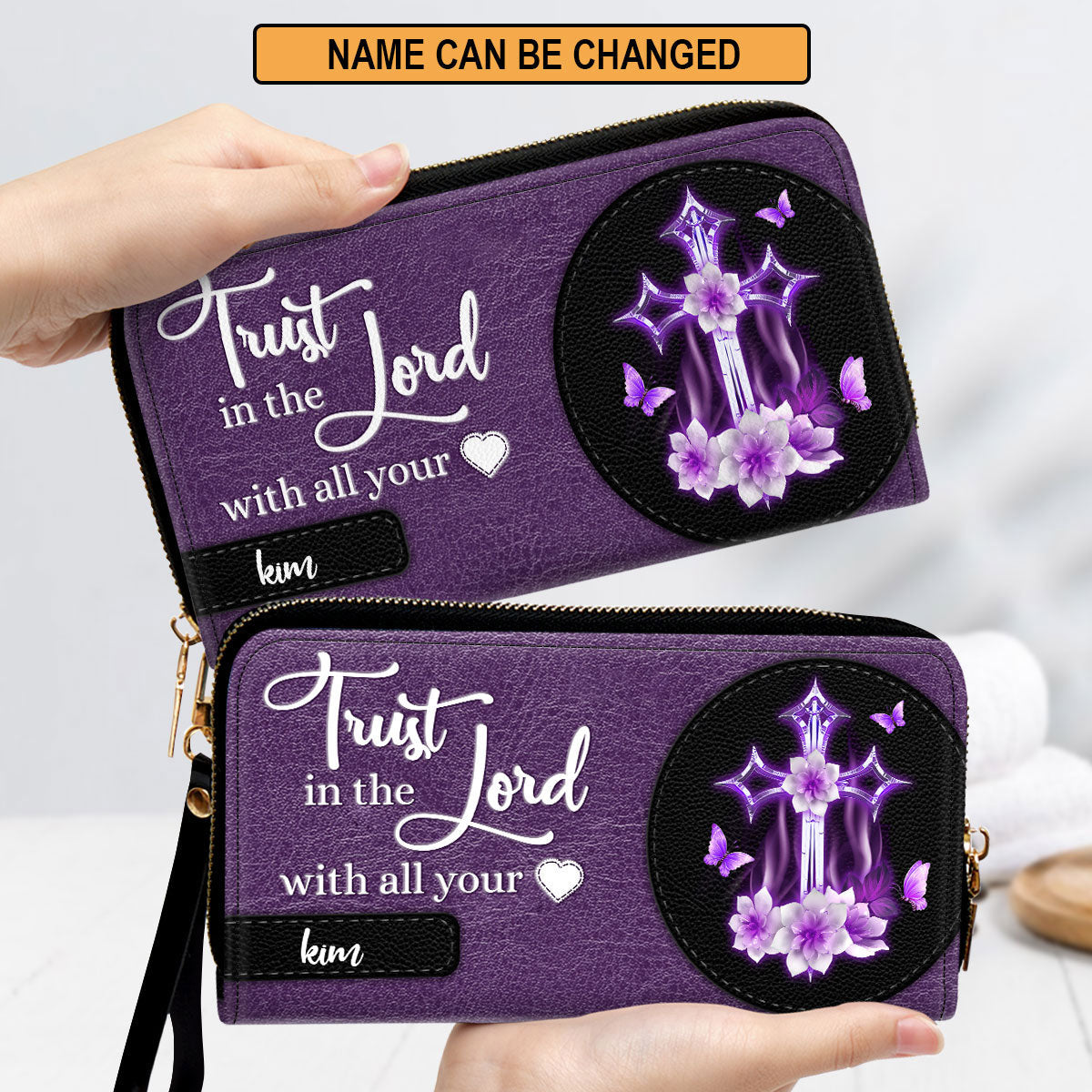Personalized Floral Cross Clutch Purse - Trust In The Lord With All Your Heart Clutch Purse - Women Clutch Purse