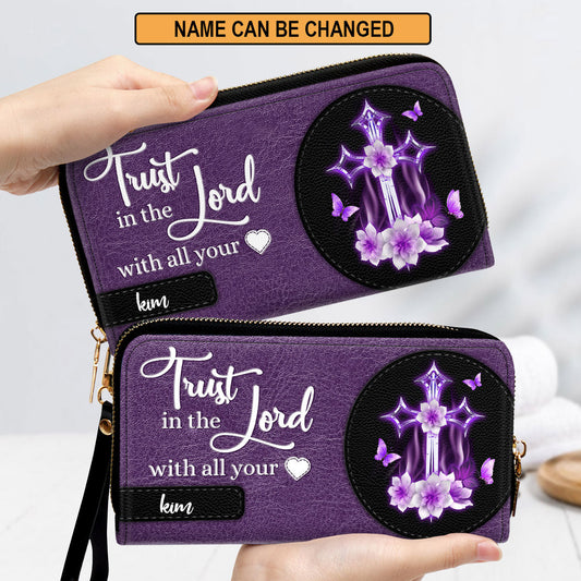 Personalized Floral Cross Clutch Purse - Trust In The Lord With All Your Heart Clutch Purse - Women Clutch Purse