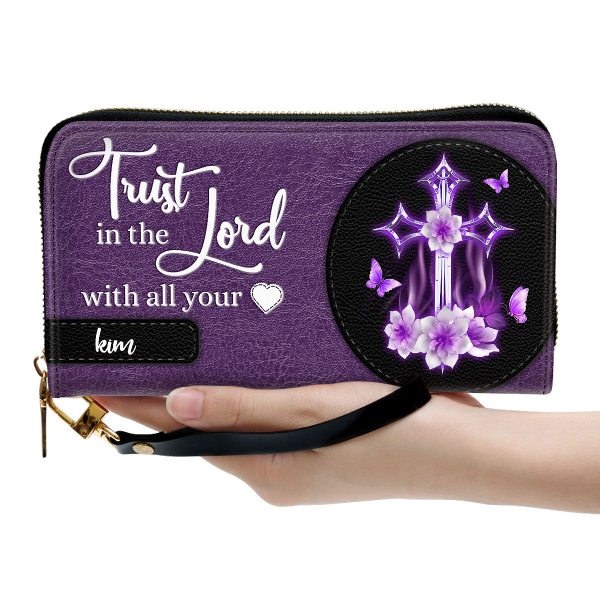 Personalized Floral Cross Clutch Purse - Trust In The Lord With All Your Heart Clutch Purse - Women Clutch Purse
