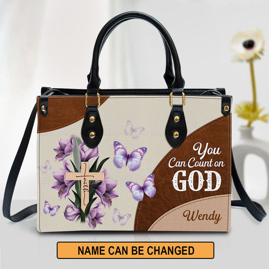 Personalized Floral Cross You Can Count On God Leather Bag - Christian Pu Leather Bags For Women