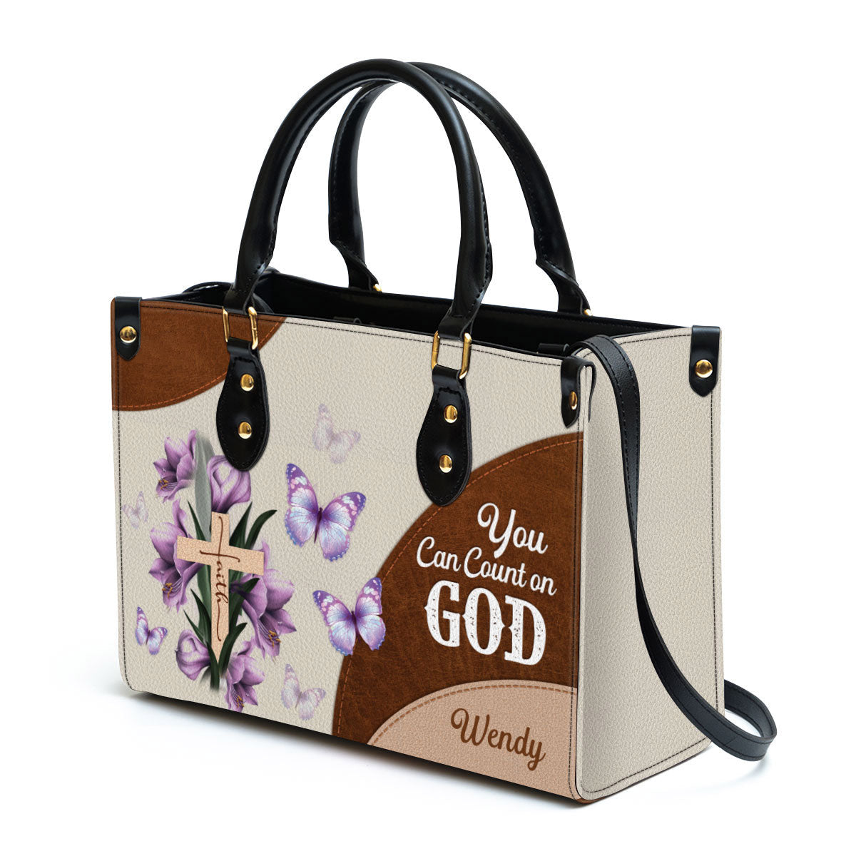 Personalized Floral Cross You Can Count On God Leather Bag - Christian Pu Leather Bags For Women