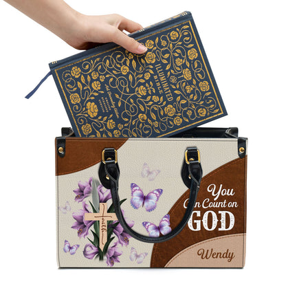 Personalized Floral Cross You Can Count On God Leather Bag - Christian Pu Leather Bags For Women