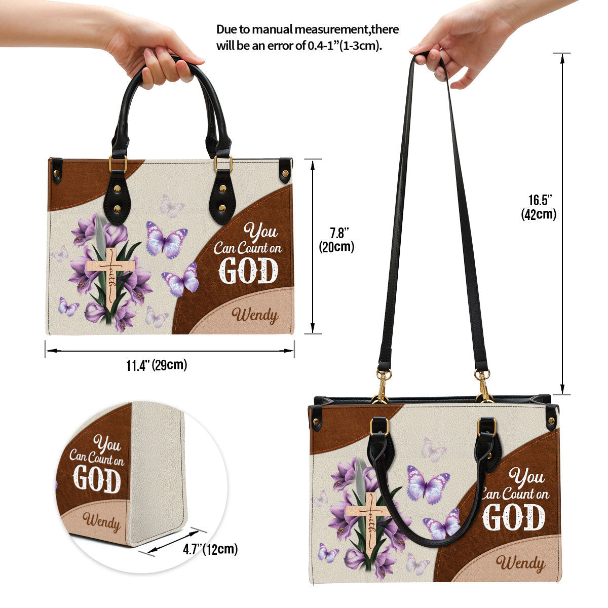 Personalized Floral Cross You Can Count On God Leather Bag - Christian Pu Leather Bags For Women