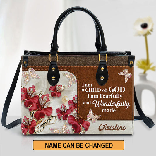 Personalized Flower I Am A Child Of God Leather Bag - Christian Pu Leather Bags For Women