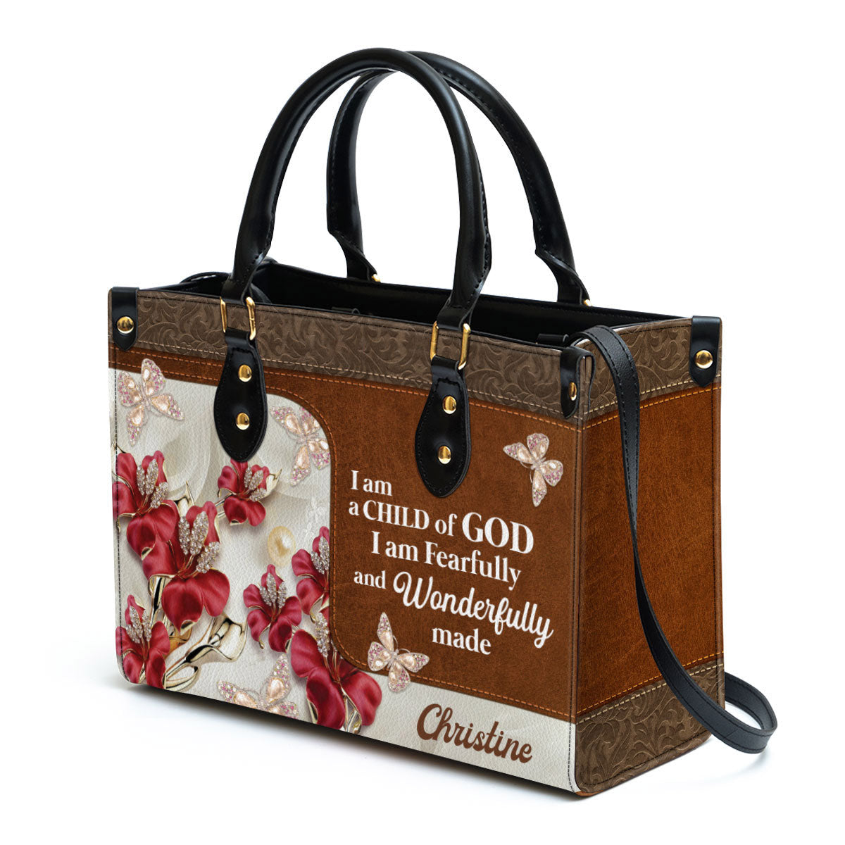 Personalized Flower I Am A Child Of God Leather Bag - Christian Pu Leather Bags For Women