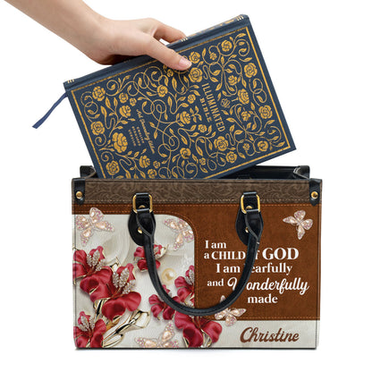 Personalized Flower I Am A Child Of God Leather Bag - Christian Pu Leather Bags For Women