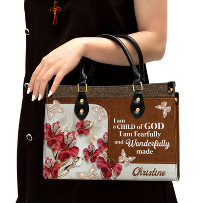 Personalized Flower I Am A Child Of God Leather Bag - Christian Pu Leather Bags For Women
