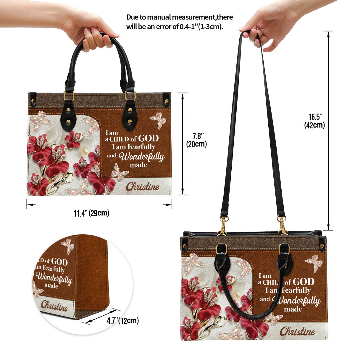 Personalized Flower I Am A Child Of God Leather Bag - Christian Pu Leather Bags For Women