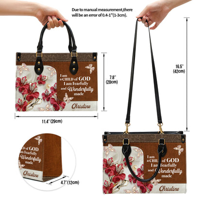 Personalized Flower I Am A Child Of God Leather Bag - Christian Pu Leather Bags For Women