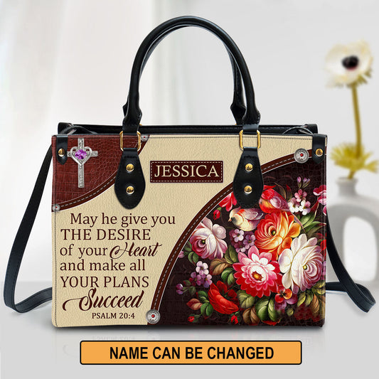Personalized Flower May He Make All Your Plans Succeed Leather Bag - Christian Pu Leather Bags For Women